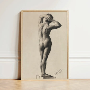 Framed Charcoal Sketch Nude Male Figure Dynamic Pose Gustav Klimt Fine, Art Print