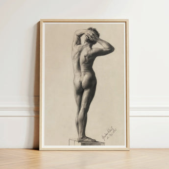 Framed Black-and-white Sketch Nude Male Figure Hands Head Gustav Klimt Fine, Art Print