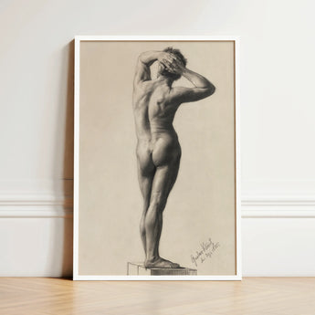 Framed Black-and-white Pencil Sketch Nude Male Figure Hands Gustav Klimt Fine, Art Print