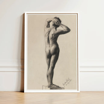 Framed Black-and-white Pencil Sketch Nude Male Figure Hands Gustav Klimt Fine, Art Print