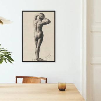 Male Nude - Gustav Klimt Fine Art Print / Canvas Black-framed Artwork Monochromatic Sketch Nude Male Figure Expressive Gustav Klimt Fine,