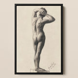 Male Nude - Gustav Klimt Fine Art Print / Canvas Black-framed Charcoal Nude Male Figure Classical Pose Gustav Klimt Fine, Fine Art Print,