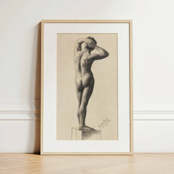 Male Nude - Gustav Klimt Fine Art Print / Canvas Framed Charcoal Sketch Nude Male Figure Pedestal Rendered Gustav Klimt Fine, Fine Art
