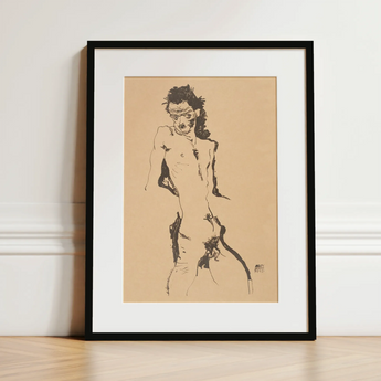 Male Nude Lithograph - Egon Schiele Art Print / Canvas, 12x16’’ / 31x41cm / Black Frame / Matboard, Posters Prints & Visual Artwork, Toby