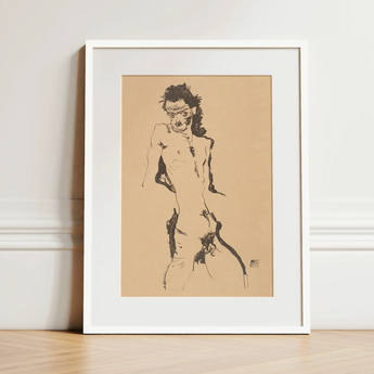 Male Nude Lithograph - Egon Schiele Art Print / Canvas, 12x16’’ / 31x41cm / White Frame / Matboard, Posters Prints & Visual Artwork, Toby