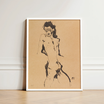 Male Nude Lithograph - Egon Schiele Art Print / Canvas Framed Sketch Figure Expressive Black, Hunger Pressed, Prints