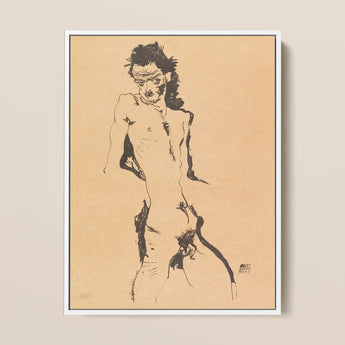 Male Nude Lithograph - Egon Schiele Art Print / Canvas, Egon Schiele Art, Hunger Pressed, Male Nude Lithograph