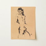 Male Nude Lithograph - Egon Schiele Art Print / Canvas Black Ink Line Beige Paper Figure Expressive, Hunger Pressed, Prints