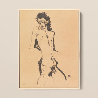 Male Nude Lithograph - Egon Schiele Art Print / Canvas Framed Sketch Figure Expressive Black, Hunger Pressed, Prints