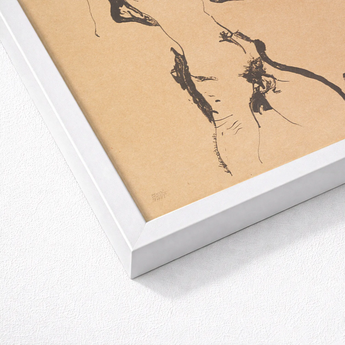Male Nude Lithograph - Egon Schiele Art Print / Canvas White Framed Artwork Abstract Black Ink Brushstrokes Beige, Hunger Pressed, Prints