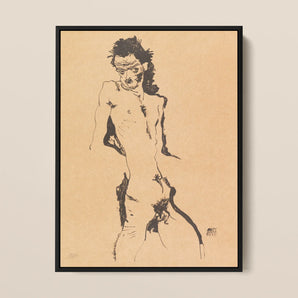 Male Nude Lithograph - Egon Schiele Framed Canvas, Framed Nude Male Sketch
