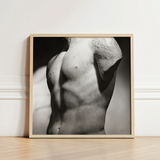 Framed Black White Photograph Classical Marble Statue’s Torso Male Nude, Roman Fragment, Black-and-white Photography Collapses, Hadrianic