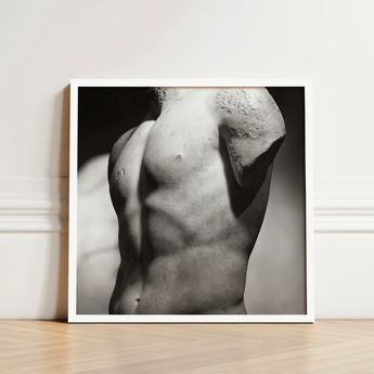 Black-and-white Framed Photograph Classical Marble Sculpture Torso Male Nude, Roman Fragment, Photography Collapses, Hadrianic Sculptor’s