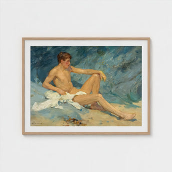 Male Nude Reclining on Rocks - Henry Scott Tuke Art Print / Canvas, Paints, Bronzed Flesh Tones Prints