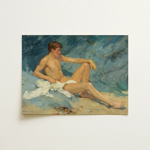 Male Nude Reclining on Rocks - Henry Scott Tuke Art Print / Canvas, Paints, Bronzed Flesh Tones Prints