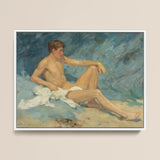 Male Nude Reclining on Rocks - Henry Scott Tuke Art Print / Canvas, 16x12’’ / 41x31cm / White Frame, Posters Prints & Visual Artwork, Toby