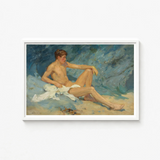 Framed Oil Painting Nude Male Figure Sand Rendered Henry Scott Tuke, Paints, Bronzed Flesh Tones