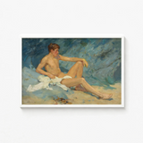 Framed Oil Painting Nude Young Man Sand White Henry Scott Tuke, Paints, Bronzed Flesh Tones