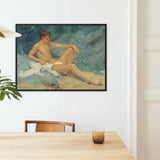 Male Nude Reclining on Rocks - Henry Scott Tuke Art Print / Canvas Framed Painting Figure Sand Rendered Impressionistic, Paints, Bronzed