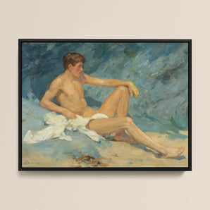 Male Nude Reclining on Rocks - Henry Scott Tuke Framed Canvas, Framed Oil Painting Male Nude