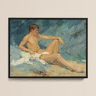 Male Nude Reclining on Rocks Henry Scott Tuke Framed Canvas, Framed Oil Painting Male Nude