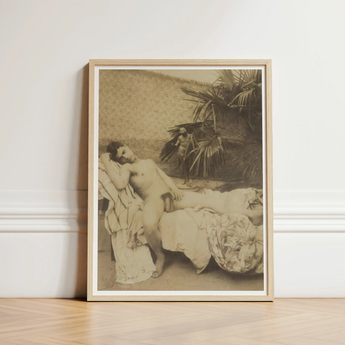 Male Nude Reclining - Vincenzo Galdi Fine Art Print / Canvas Sepia-toned Framed Figure Outdoor Encased Galdi’s 19th-century, Prints