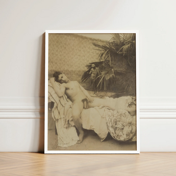 Male Nude Reclining - Vincenzo Galdi Fine Art Print / Canvas Framed Sepia-toned Photograph Two Figures Bed Draped Galdi’s 19th-century,