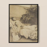Male Nude Reclining - Vincenzo Galdi Fine Art Print / Canvas Black-framed Sepia-toned Art Print Nude Figure Draped Fabric Vincenzo Galdi’s