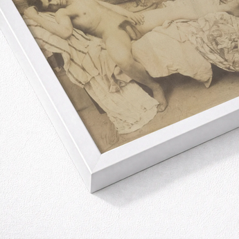 Male Nude Reclining - Vincenzo Galdi Fine Art Print / Canvas White Framed Sepia-toned Classical Painting Figures Galdi’s 19th-century,