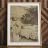 Male Nude Reclining - Vincenzo Galdi Fine Art Print / Canvas Wooden Framed Artwork Nude Figure Draped Fabric Sepia-toned Vincenzo Galdi’s