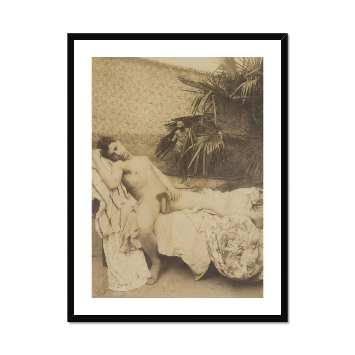 Male Nude Reclining - Vincenzo Galdi Fine Art Print, Framed Sepia-toned Nude Figure
