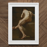 Male Nude Seen from Behind - Ubaldo Gandolfi Fine Art Print / Canvas White Framed Nude Male Figure Painting Canvas Ubaldo Gandolfi,