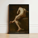 Male Nude Seen from Behind - Ubaldo Gandolfi Fine Art Print / Canvas Black-framed Classical Painting Figure Dynamic Pose, Celestial