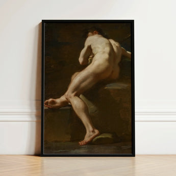 Male Nude Seen from Behind - Ubaldo Gandolfi Fine Art Print / Canvas Black-framed Classical Painting Figure Dynamic Pose, Celestial