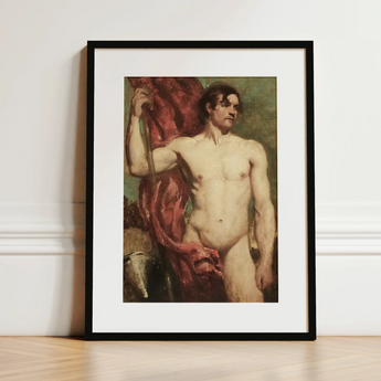 Male Nude Standard Bearer - William Etty Art Print / Canvas, 12x16’’ / 31x41cm / Black Frame / Matboard, Posters Prints & Visual Artwork,