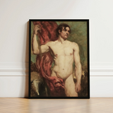 Male Nude Standard Bearer - William Etty Art Print / Canvas Framed Classical Painting Figure Muscular Build, Sinewy Form Bathed Prints