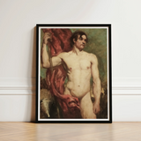 Male Nude Standard Bearer - William Etty Art Print / Canvas Framed Classical Painting Figure Defined Musculature, Sinewy Form Bathed Prints