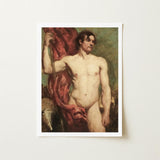 Male Nude Standard Bearer - William Etty Art Print / Canvas Framed Reproduction Classical Painting Figure Defined, Sinewy Form Bathed Prints