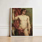 Male Nude Standard Bearer - William Etty Art Print / Canvas Framed Painting Figure Classical Style Depicted, Sinewy Form Bathed Prints