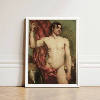 Male Nude Standard Bearer - William Etty Art Print / Canvas Framed Classical Painting Figure Draped Rich, Sinewy Form Bathed Prints