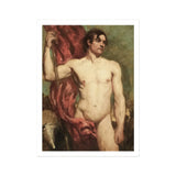 Male Nude Standard Bearer - William Etty Art Print, Classical Oil Painting Nude Male Figure Red Drape