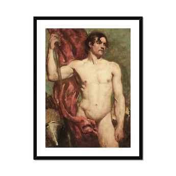 Male Nude Standard Bearer - William Etty Art Print, Classical Oil Painting Nude Male Figure Red Drapery