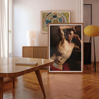 Male Nude - Theodore Gericault Art Print, Framed Painting Shirtless Male Figure Dynamic Pose