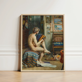 Male Nude with Accordion - Julien Renevier Art Print / Canvas Framed Classical Painting Figure Seated Renevier’s, Gay, Prints
