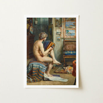Male Nude with Accordion - Julien Renevier Art Print / Canvas Framed Reproduction Classical Painting Figure Seated Renevier’s, Gay, Prints