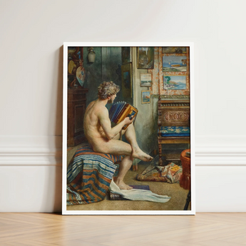 Male Nude with Accordion - Julien Renevier Art Print / Canvas Framed Figure Seated Renevier’s, Gay, Prints
