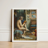 Male Nude with Accordion - Julien Renevier Art Print / Canvas White-framed Reproduction Classical Painting Figure Seated Renevier’s, Gay,