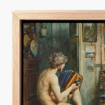 Male Nude with Accordion - Julien Renevier Art Print / Canvas Framed Painting Man Curly Hair Seated Renevier’s, Gay, Prints