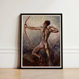 Male Nude with Drawn Bow - H. Willard Ortlip Art Print / Canvas Framed Painting Figure Dynamic Pose, Mythical Archer, Sculpted Flesh Prints