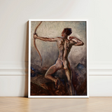 Male Nude with Drawn Bow - H. Willard Ortlip Art Print / Canvas White-framed Artwork Muscular Figure Dynamic Pose, Mythical Archer,